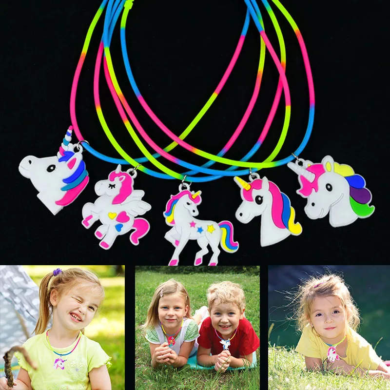 Zestawy zabawek z motywem jednorożca tęczowy jednorożec bransoletki pierścionek tatuaże naklejki Puzzle zabawki dla dzieci prezent urodzinowy Pinata wypełniacze — zdjęcie 5