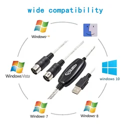 NEW USB MIDI Cable Adapter, USB Type A Male to MIDI Din 5 Pin In-Out Cable Interface with LED Indicator for Music Keyboard