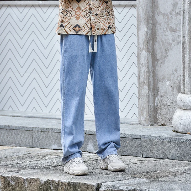 

Высокие мужские джинсы X-Length с эластичной талией, прямые брюки, свободный крой, джинсовые брюки, Hombre, весна-осень, повседневные, удобные, с эластичной резинкой на талии