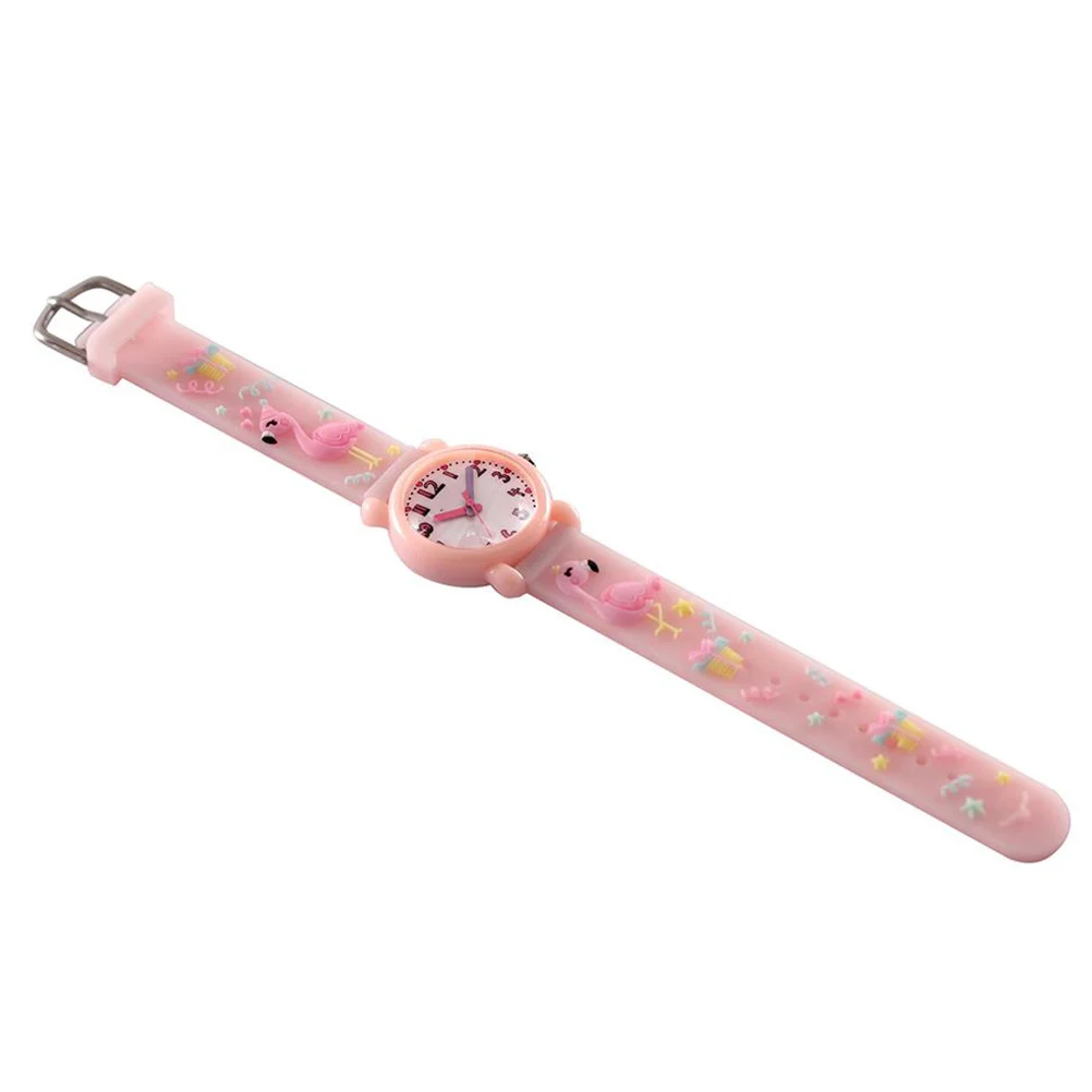 

1Pcs Wrist Watch Light Pink 3D Flamingo Theme Cartoon Waterproof Scratch Resistant 's Timepiece Playwear Gift