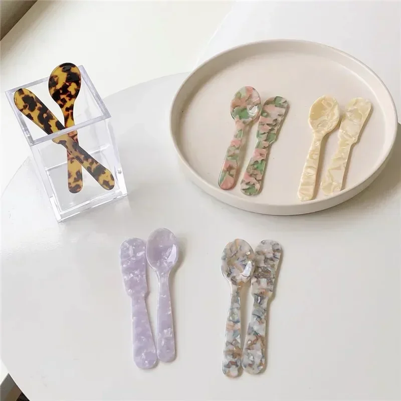 11CM Colorful Acrylic Ice Spoon Cream Coffee Caviar Spoon Stirring Spoons Dessert Spoon Teaspoon Crafts Kitchen Tool Tableware