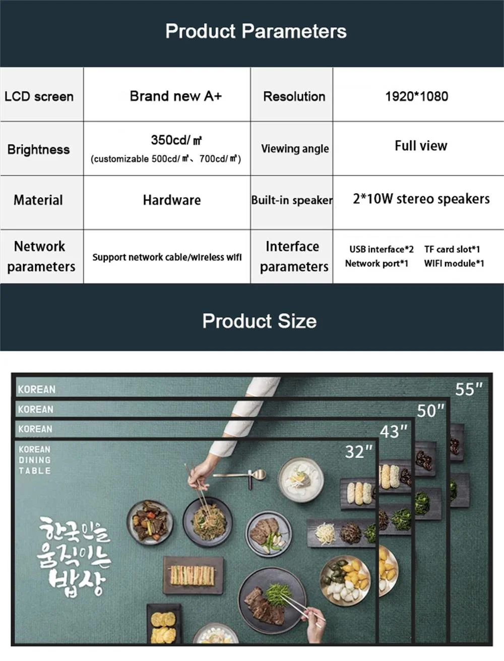 32/43/50/55/65 Zoll hängende, gleichseitige, wandmontierte LCD-Netzwerk-Werbeanzeige, digitale Menütafel für Gastronomie und Milchtee-Läden – Detail 5