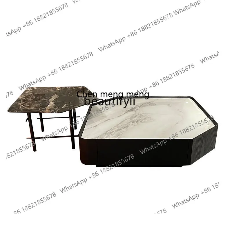 

Coffee Table TV Cabinet Side Table Combination Natural Marble Double Drawer Storage Tea Table High and Low Combination