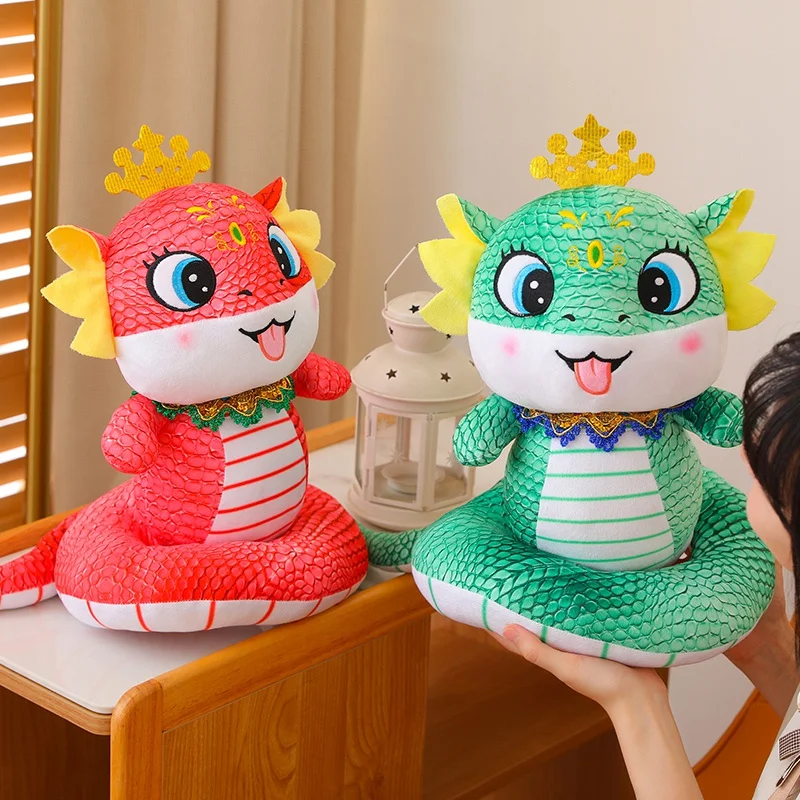 2025 Chinese New Year Mascot Traditional Cartoon Snake Plush Doll Pendant Yellow Green Red Snake Python Plush Toy Home Decor
