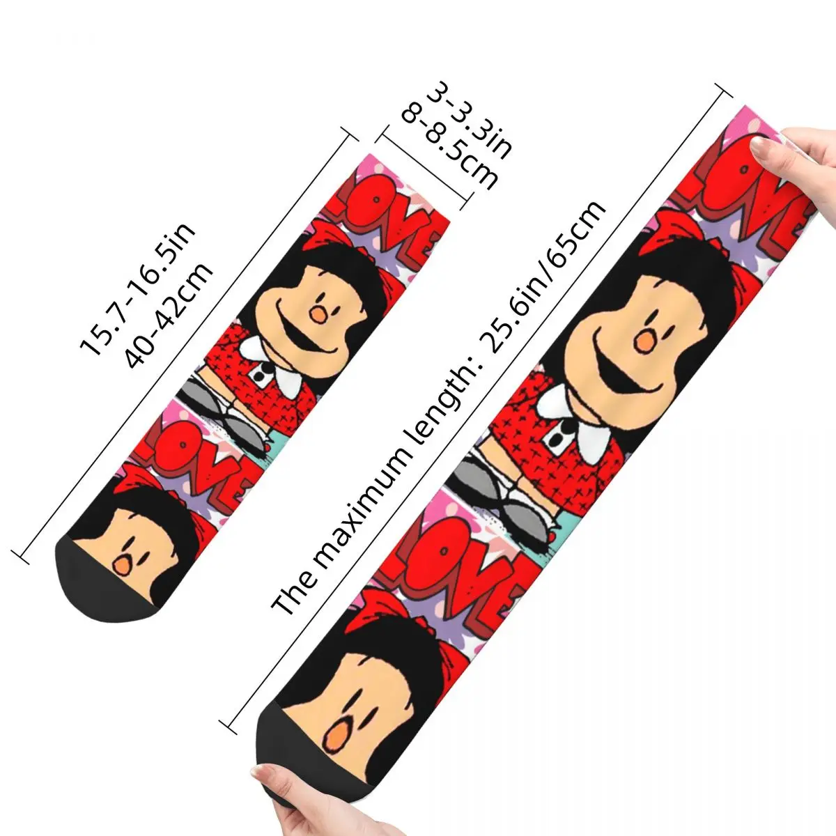 Calcetines largos de poliéster con dibujos animados para hombre y mujer, medias de Skateboard con diseño de flores Mafalda, Unisex