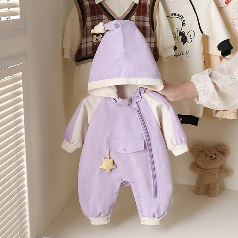 IYEAL Baby Purple Jumpsuit Jacket 2026 Spring And Autumn Cute Baby Girl Outerwear 1-Year Old Baby Jumpsuit