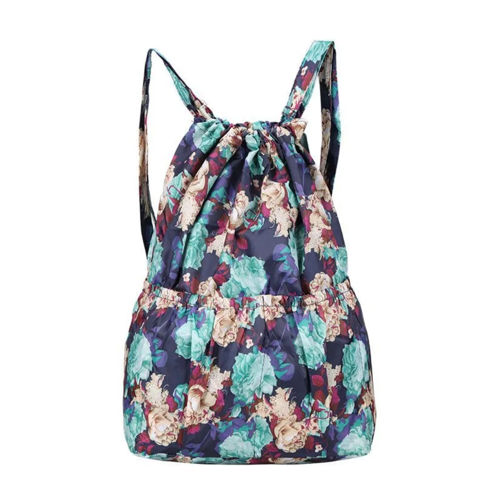 

Многофункциональная сумка на шнурке с цветочным принтом, водонепроницаемая полиэстеровая портативная сумка для покупок, складная спортивная школьная сумка, женская