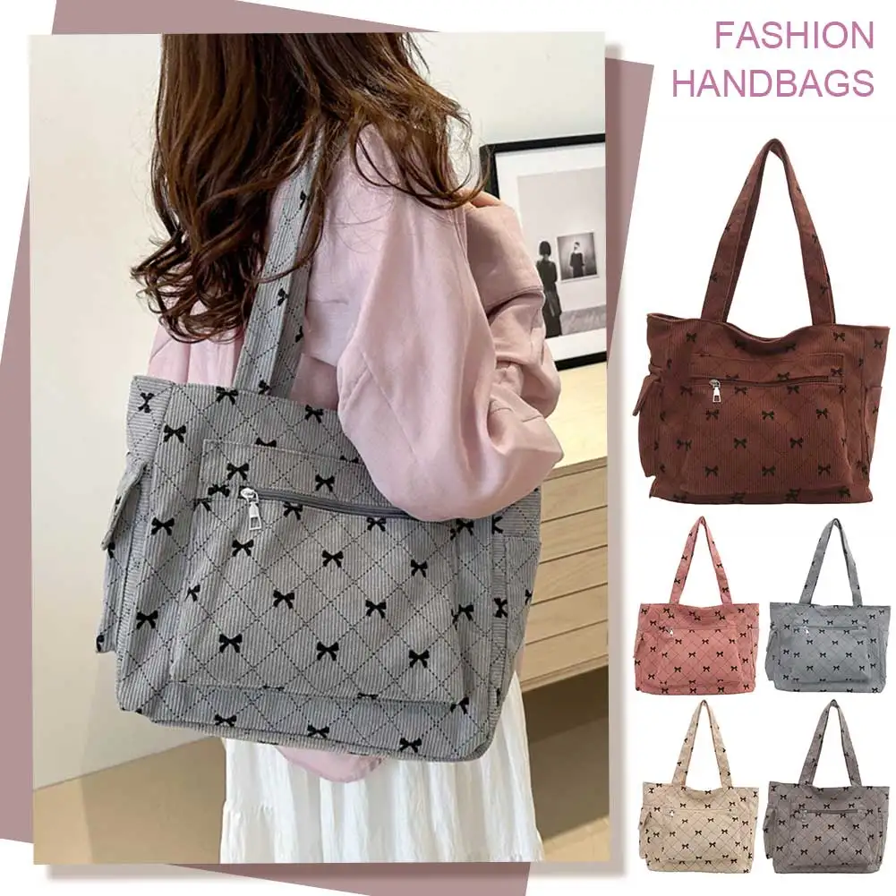 Borsa tote da donna in velluto a coste Borsa tote Borsa a tracolla alla moda di grande capacità Borsa da viaggio casual multitasche Borsa da viaggio all'aperto