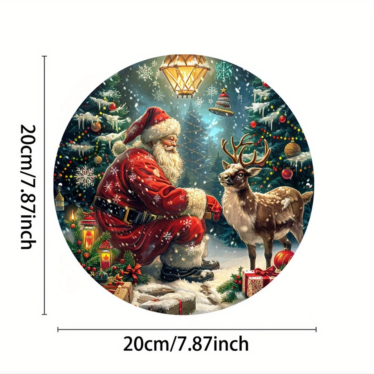 Vintage Christmas Miracle Scene with Santa Claus Gift Night Aluminum Sign, Single Pack, Metal Wall Decor for Home, Restaurant, C