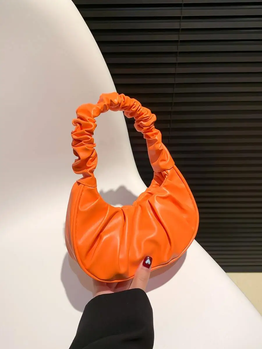 

Mini Solid Color Women Pleated Handbag, Women Solid Color Cloud & Crescent Shoulder Bag , New Year, Cream Bag, White Bag