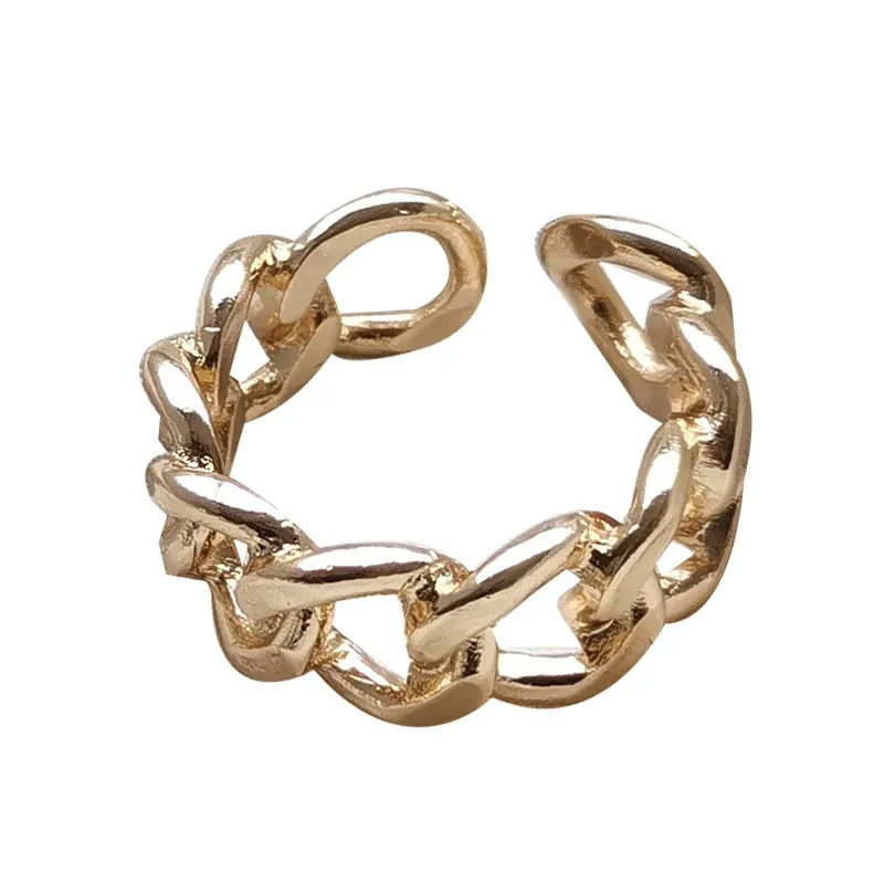 SALONGFANG  Chain Ring Simple Hollowed Out Fashion Niche Opening Texture Finger Hollow Chain Geometric Party Jewelry Gifts