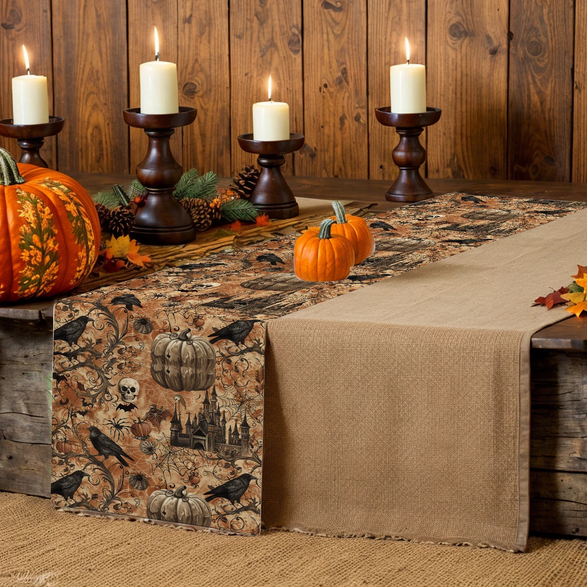 Halloween Pumpkin Crow Web Table Runner Kitchen Table Decor Farmhouse Dining Table Runners Wedding Party Decorations