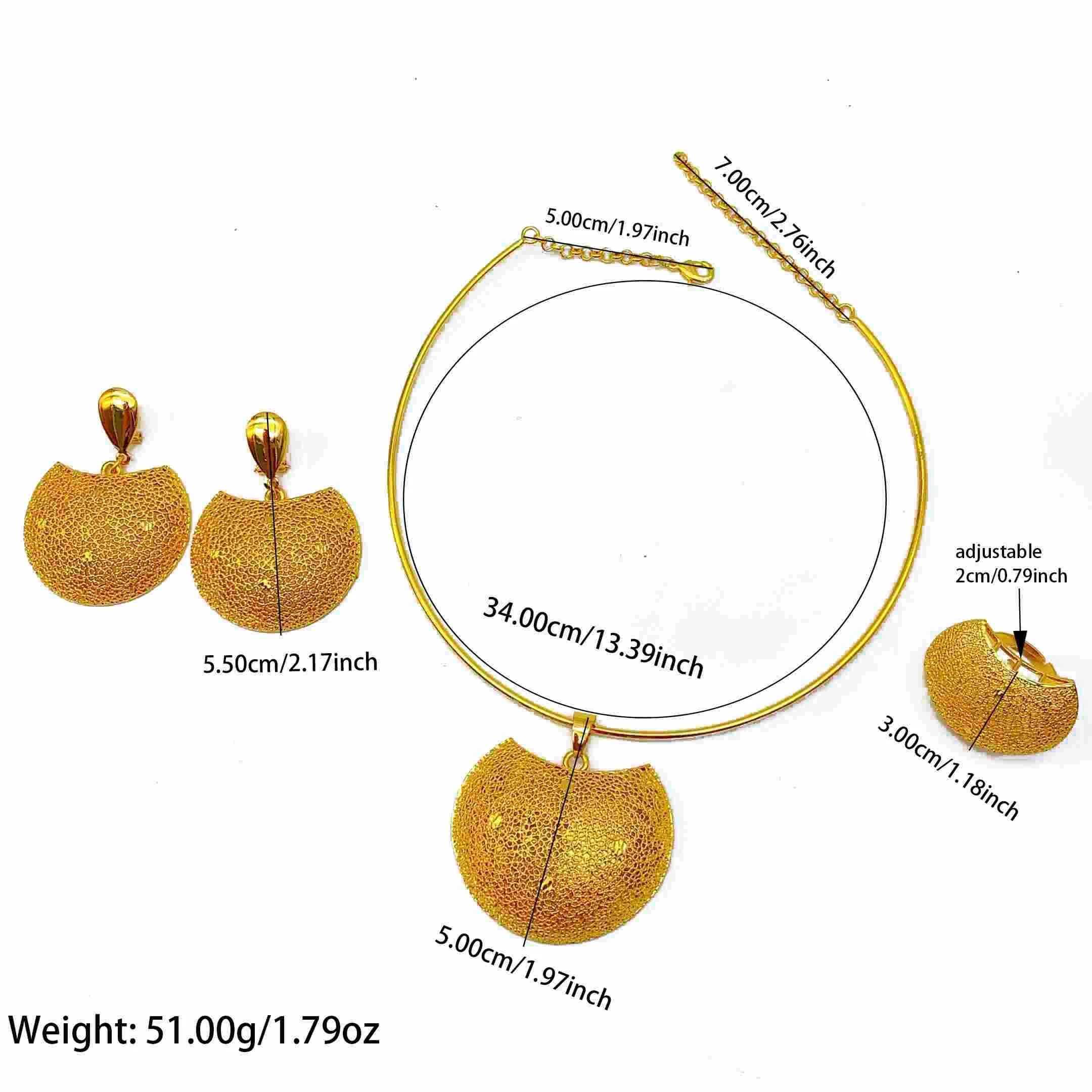 Luxuriöse Dubai 24k vergoldete Halskette und Ohrringe Schmucksets für Damen Äthiopisches Indisches Brautset Hochzeitsgeschenke – Detail 5