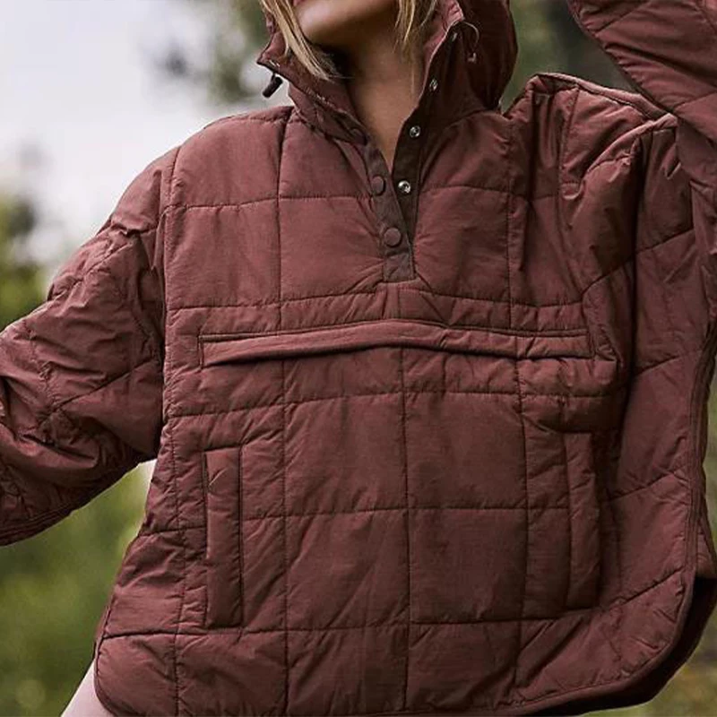 Jersey grueso con capucha para mujer, abrigo de algodón grueso y cálido con cuello de botón, chaqueta deportiva con bolsillo, otoño e invierno, 2023