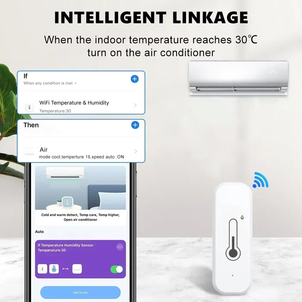 Tuya Wifi Smart Temperature And Humidity Sensor indoor By Smart Life APP Works Battery Powered With Tuya Alexa Google Home