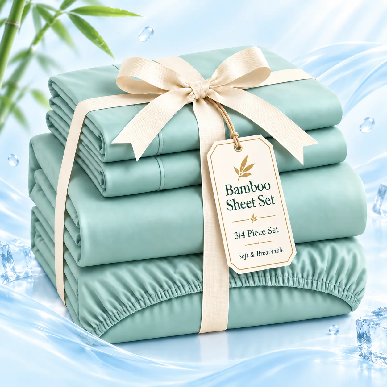 3/4 Pcs Luxury Bamboo Fiber Bed Sheet Set, Soft Cooling Breathable Bed Sheets, Deep Pocket Fitted Sheets for Mattress, Hotel Quality Silky Smooth Bedding Set, Moisture Wicking Sheets