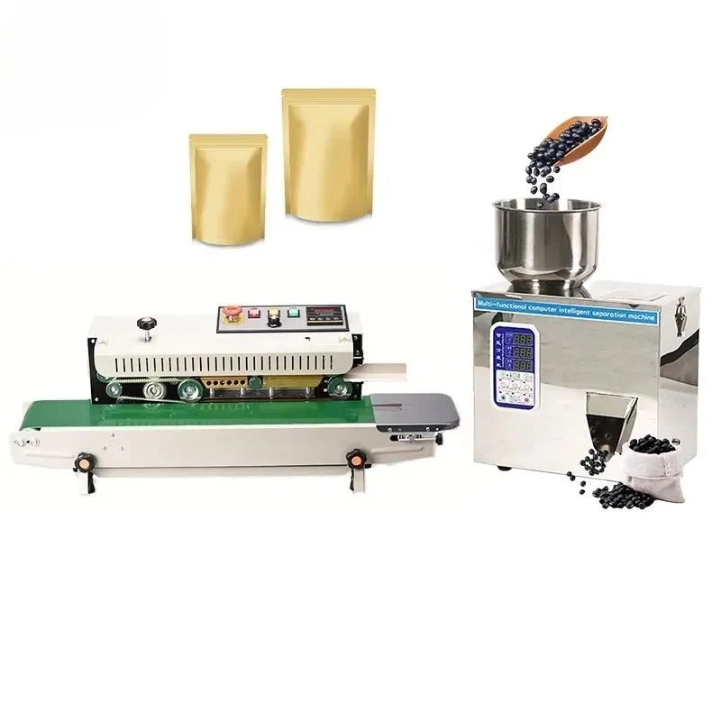 Desktop Heat Sealing Machine for Coffee Beans and Nuts with Date Printer Small Quantitative Filling Horizontal Sealer 100g