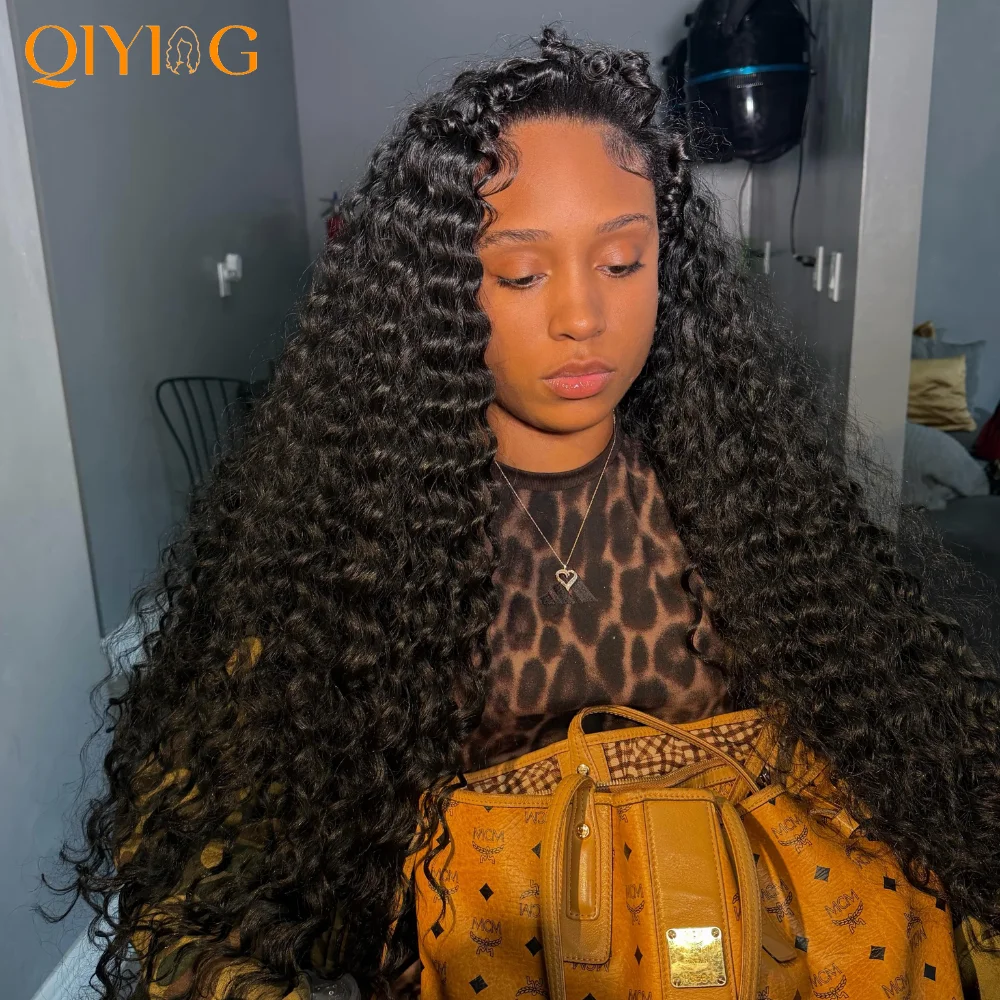 QIYING Deep Wave Bundles With 4x4 Lace Closure 12A 100% Virgin Human Hair Weave Extensions Free Part Natural Black Double Weft Curly Human Hair Bundles With Closure Local In Stock Fast Shipping For Women
