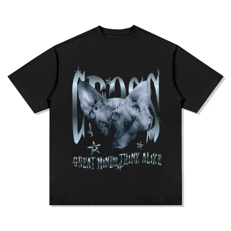 

Motorcycle Hip-Hop Trendy Brand Loose Distressed Washed Cotton Round Neck Short-Sleeved Men's Summer New Style