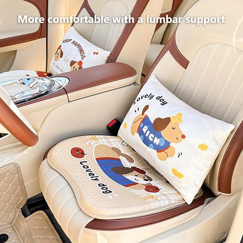 Cute Puppy Cartoon Summer Gel Car Seat Cushion All-Season Ice Silk Anti-Slip Fart Cover Interior Car Cushion Seat Accessories