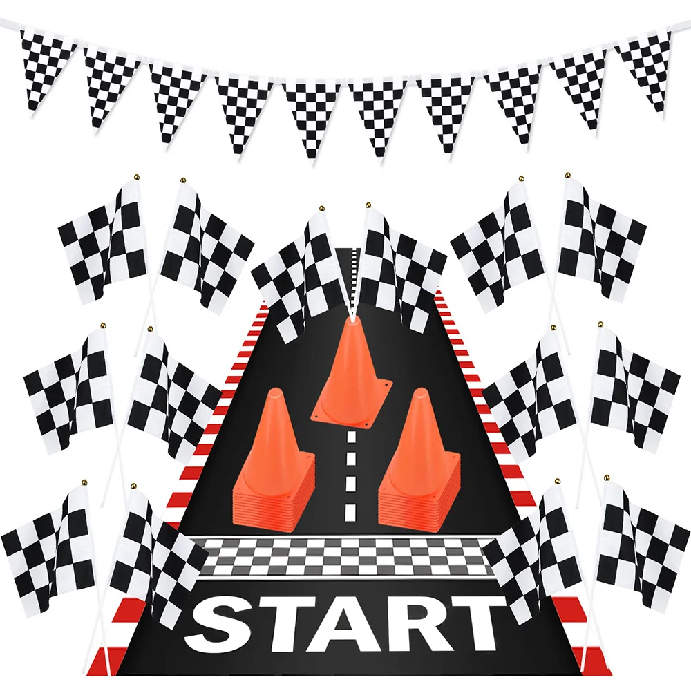 2m Race Car Birthday Decorations Big Car Track Supplies Floor Running Mat for Racing Theme Fast Two Party Decoration