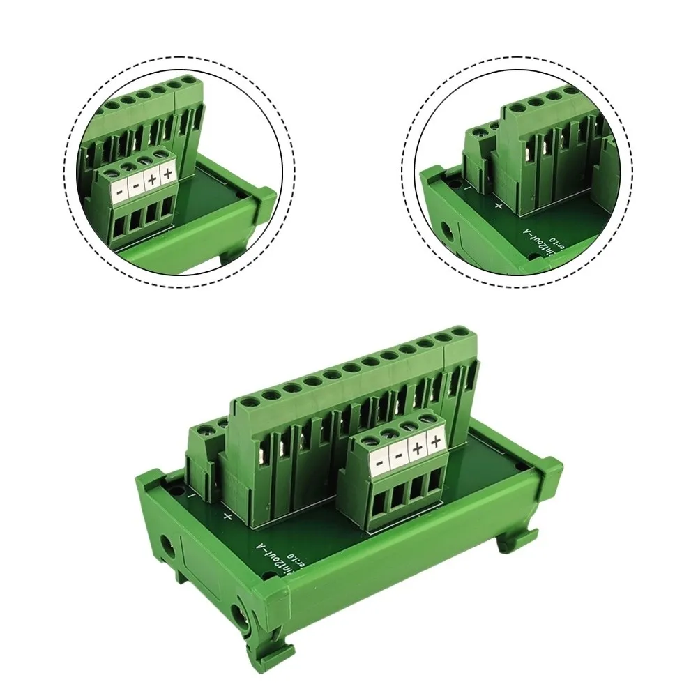 2Pcs 12 Output Distribution Terminal Block Splitter Board 25A Green PVC For DIN Rail Mount Industrial Electrical Connector