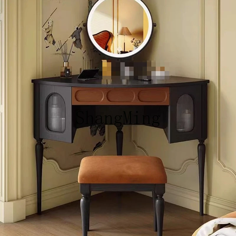 

ZYY retro solid wood dresser medium and ancient style master bedroom fan-shaped makeup table corner storage cabinet