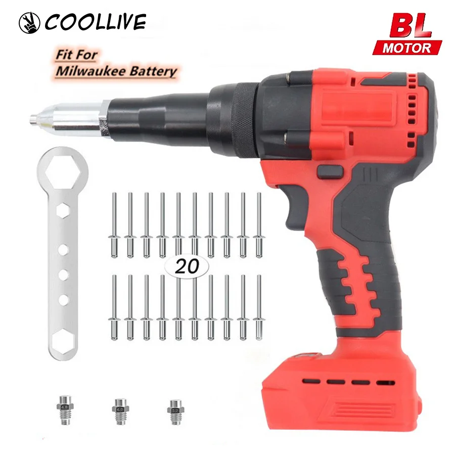 

Cordless Rivet Gun Brushless Rivet Nut Gun Drill 2.4-4.8mm Insert Automatic Riveting Power Tool for Milwaukee Battery(NO Battery