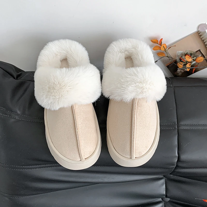 Women's leather shoes, plush sandals, platform sandals, home designer cotton shoes, winter slippers