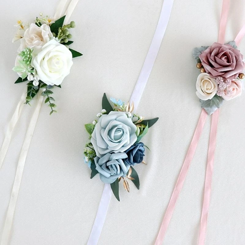 

5Pcs Rose Corsages Wristlet for Bridal and Bridesmaid, Corsages for Proms 15UB