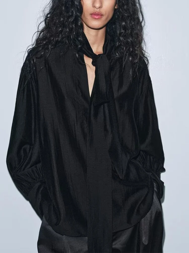 

European and American style 2025 winter new arrivals women's clothing elegant and versatile bow-embellished shirt