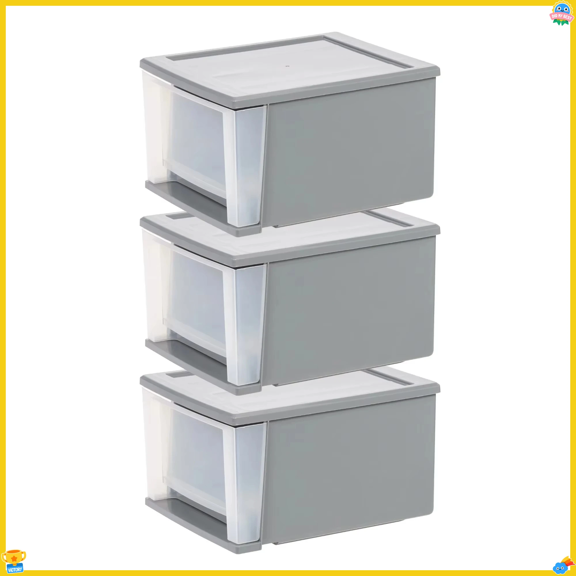 Paquete de 3 cajones de plástico de 17 cuartos, diseño Modular apilable para almacenamiento debajo de la cama, duradero que ahorra espacio para organizador de dormitorio