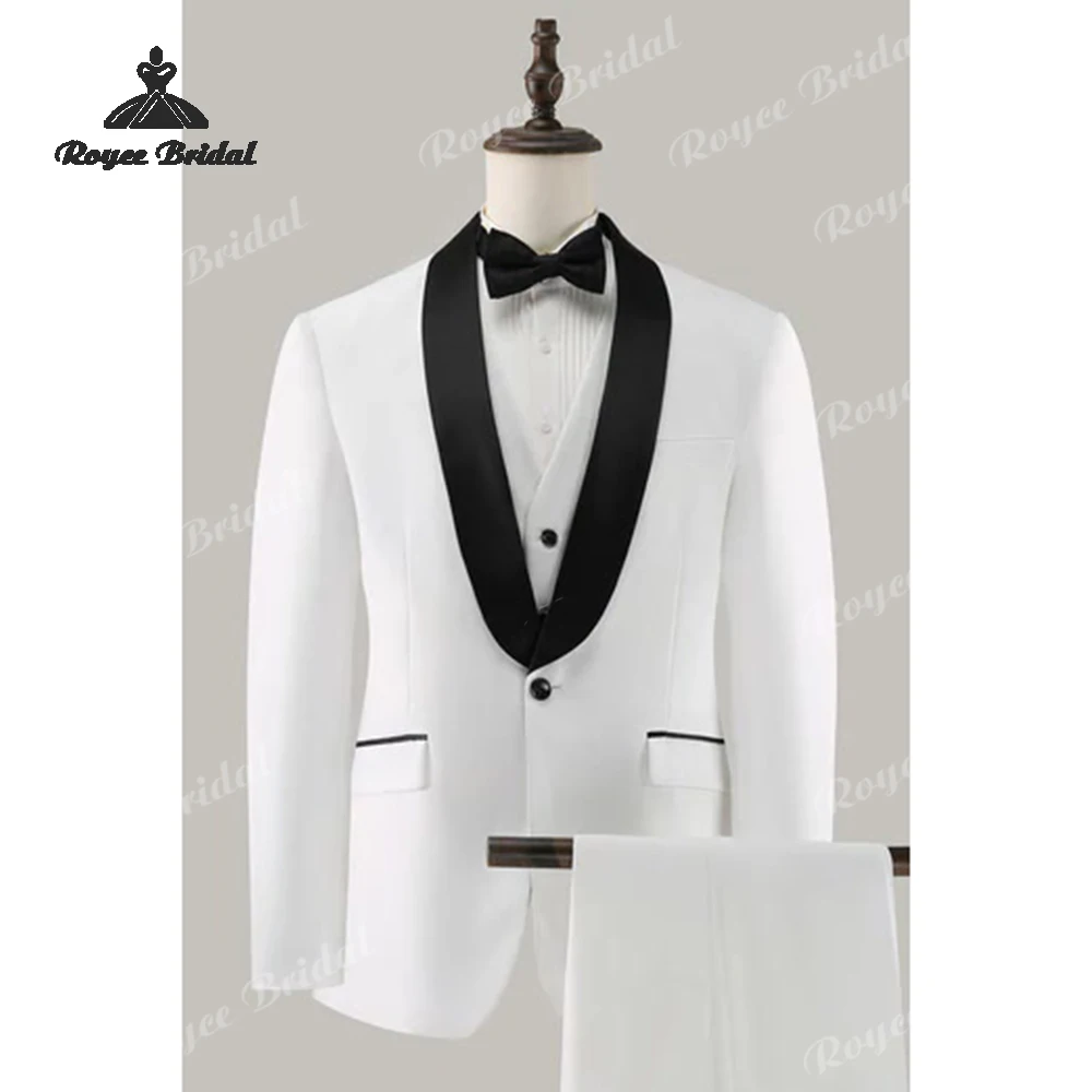 

Белый однобортный мужской свадебный костюм из трех предметов на одной пуговице, 2026, вечерний костюм для выпускного вечера с шалью и лацканами, костюм homme mariage