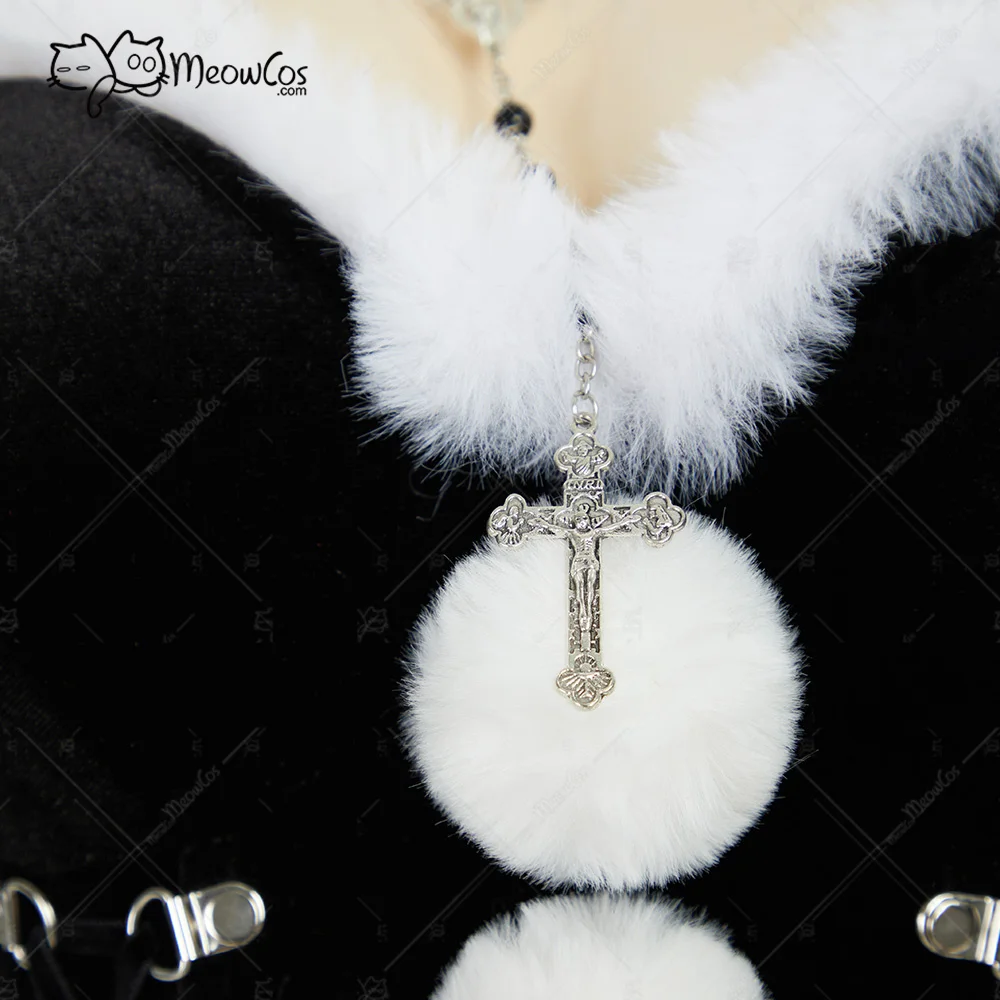 US Stock MEOWCOS Halloween Gothic Black Bodysuit Half Skirt Set Dark Furry Christmas Set with Hat Choker Gloves Coaplsy Costume view 5