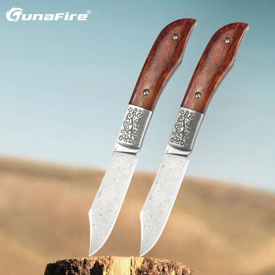 Desert iron wood Folding Knife High hardness Damascus steel Outdoor Survival Multipurpose backcountry camping Knives