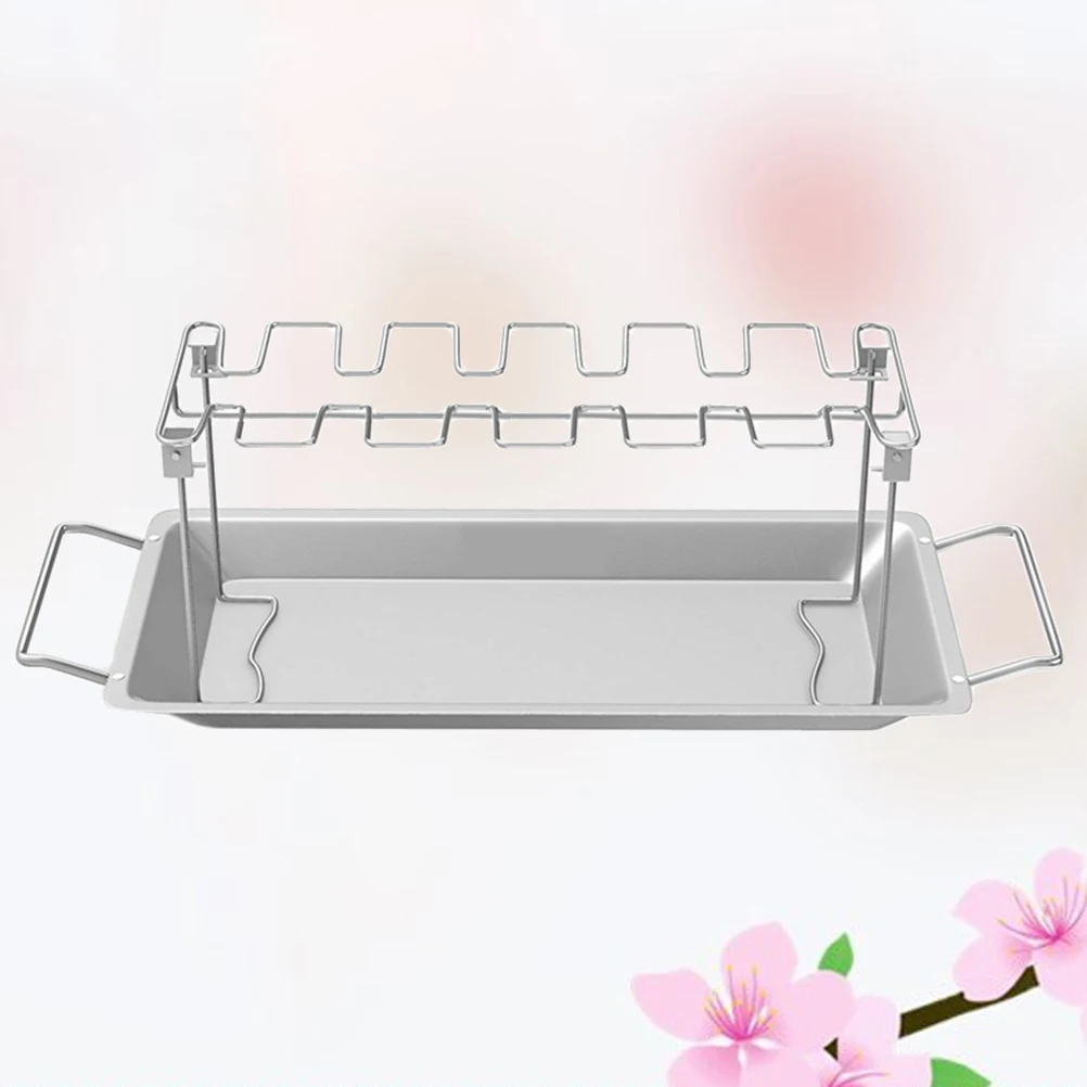 

Stainless Steel Chicken Grill Roast Tray Bbq Drying Rack Compact Large Capacity Barbecue Tool For Camping Fishing Outdoor Silver