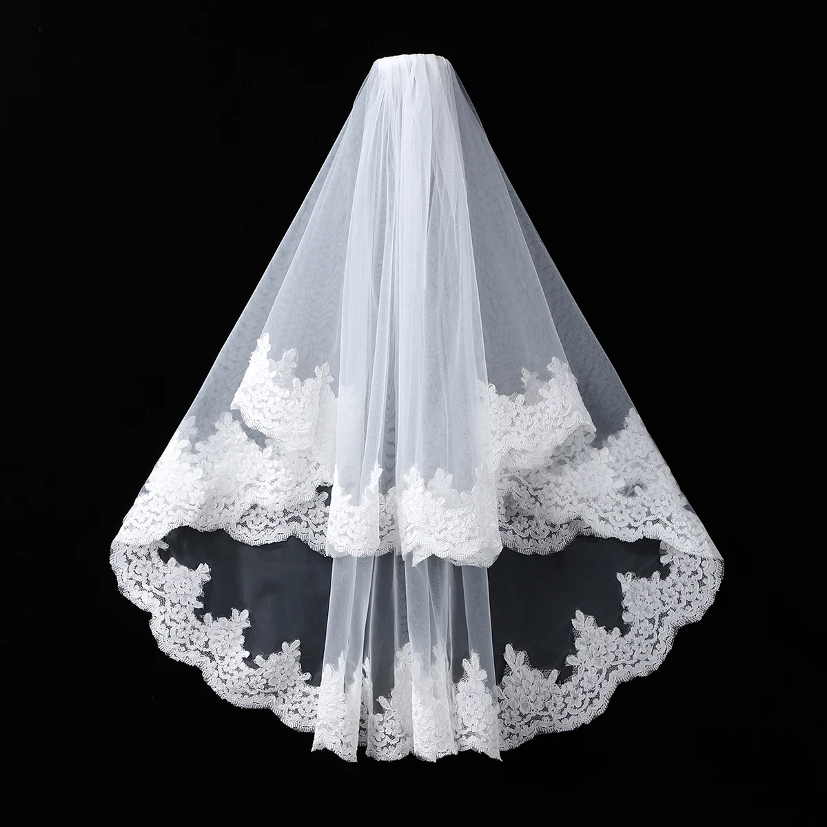 white elegant bride's veil with lace decoration, suitable for women's wedding waist length veils