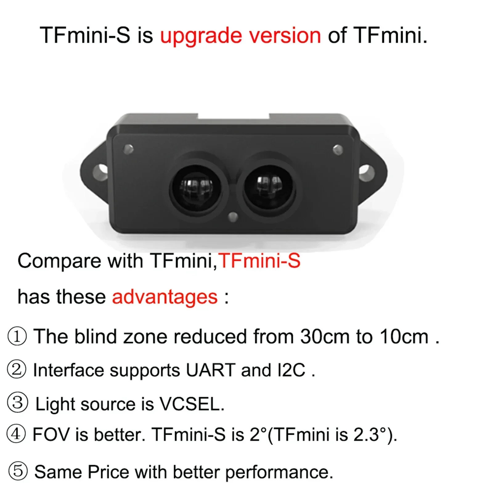 Imagem -03 - Benewake Tfmini-s Lidar Módulo Micro Ranging Finder de Ponto Único para Arduino Pixhawk 4.56v Uart I2c Interface Tfmini Atualizado