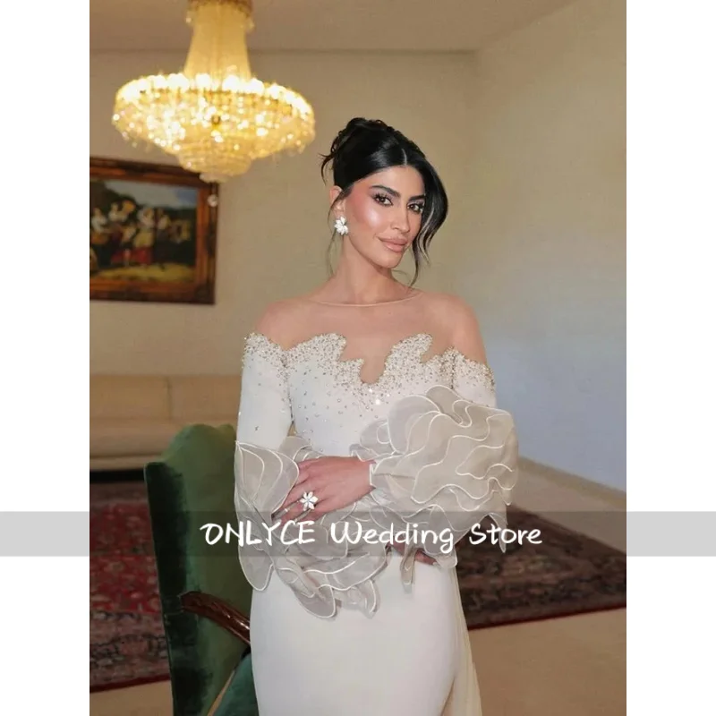 Evening Dresses Beading Rhinestone Ruffles Sheath Jewel Neck Floor Length High Quality Prom Dresses Party Gown Women Customized