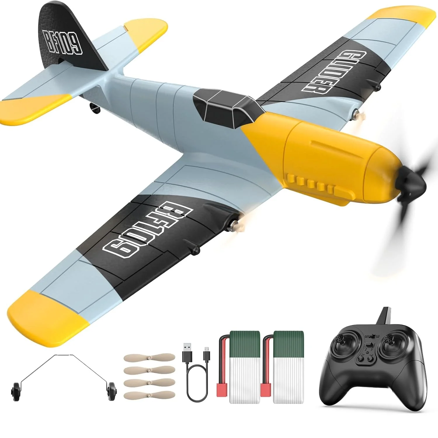 RC Airplane 3 Channel BF-109 RC Fighter Toy 2,4 GHz Camera for 6 Children RTF Plane 2 Players Adult Child