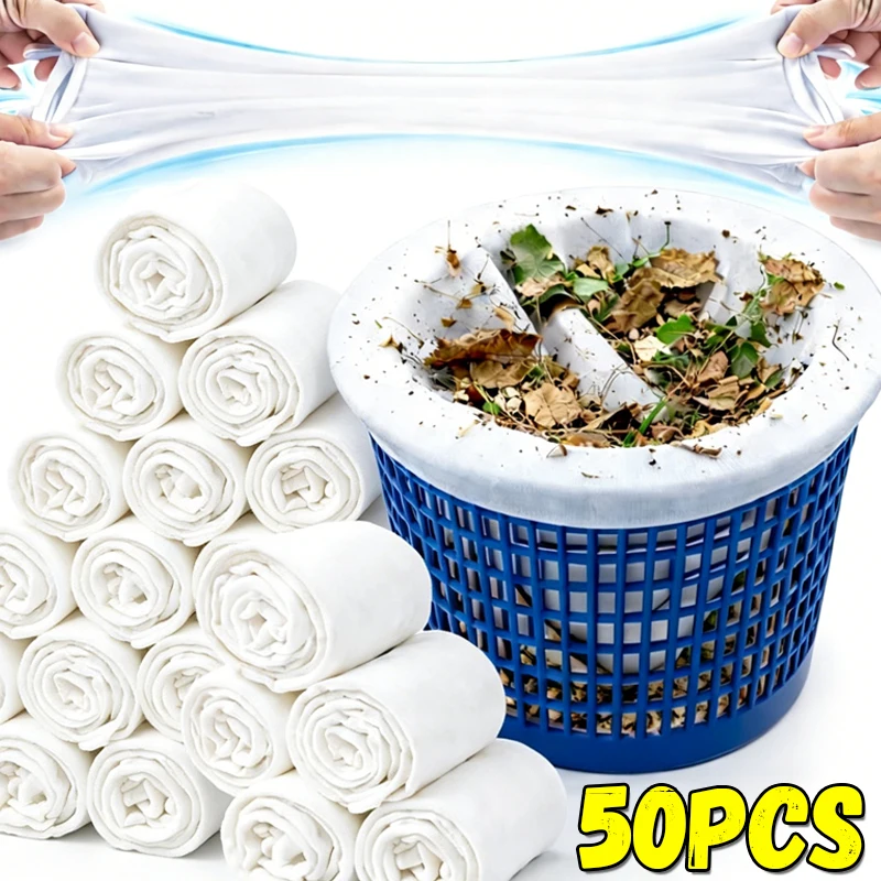 50/5PCS Cubierta para basura de piscina, Calcetines filtrantes para piscina, Revestimiento de malla fina flexible, Cesta skimmer, Cubierta antiincrustante