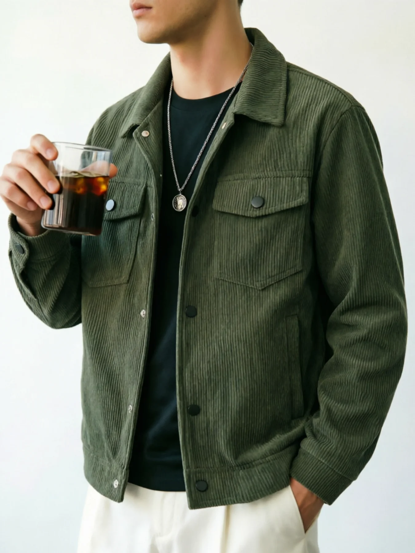 Men's Corduroy Jacket: Classic Collar Design, Multiple Colors Available, Loose Fit Comfortable and Versatile