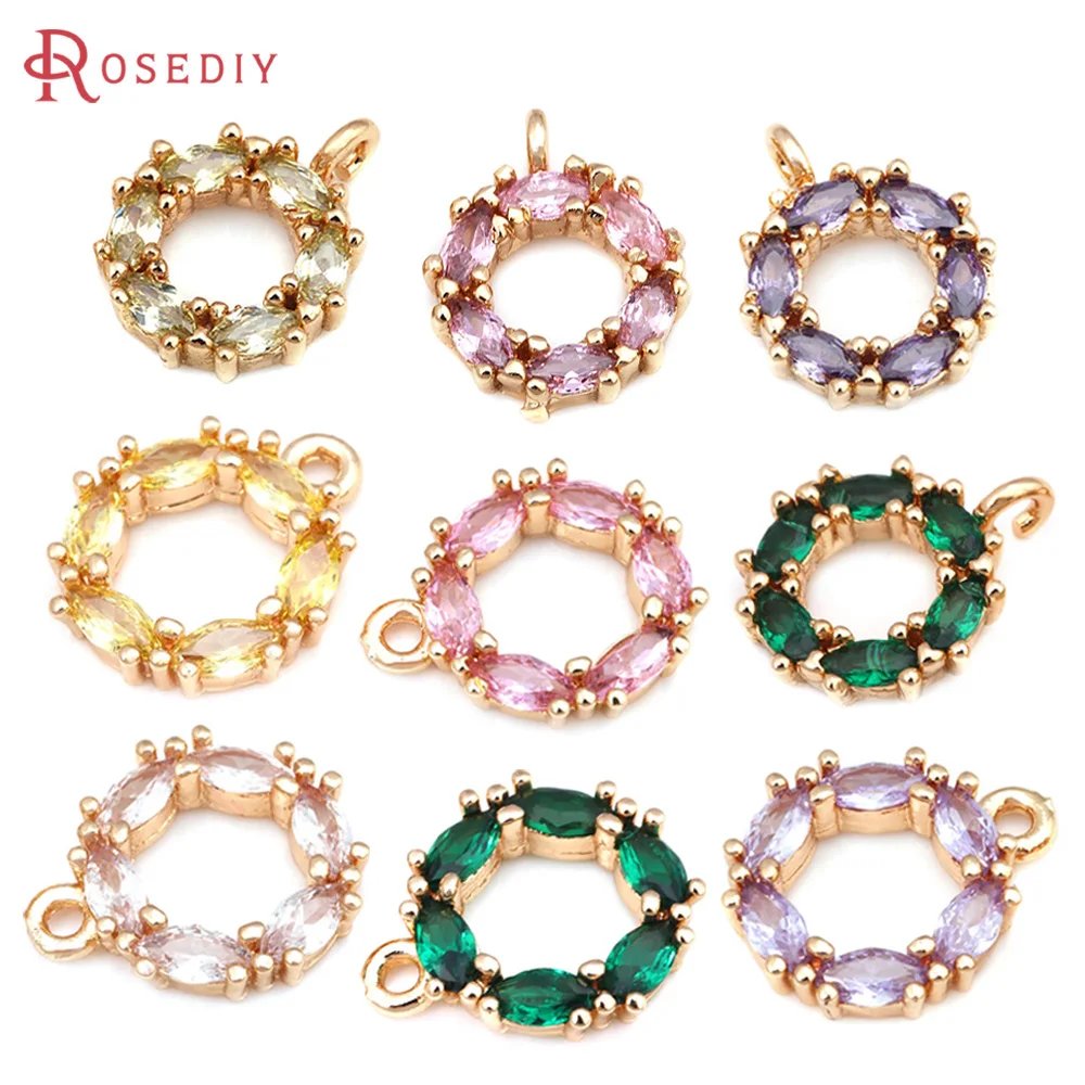 10PCS 18K Gold Color Brass and Zircon Round Charms Pendants High Quality Jewelry Making Necklace Earrings Accessories for Women