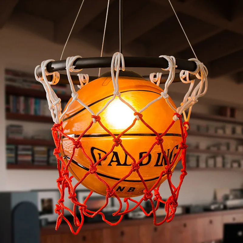 

American Retro Creative Basketball Pendant Lamp Children's Room Restaurant Sports Themed Clothing Store LED Glass Chandelier