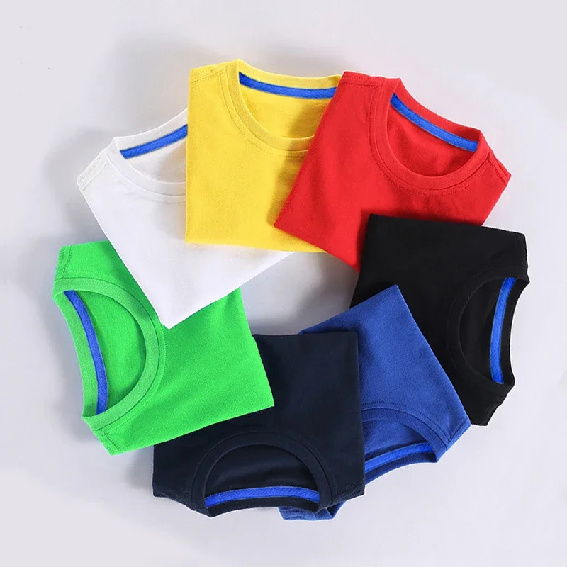 Summer Kids Tops Tees Baby Kids Tshirts Blouse Clothes 24M 2-10Years 10 Colors Solid Children T-shirt for Boys Girls Cotton