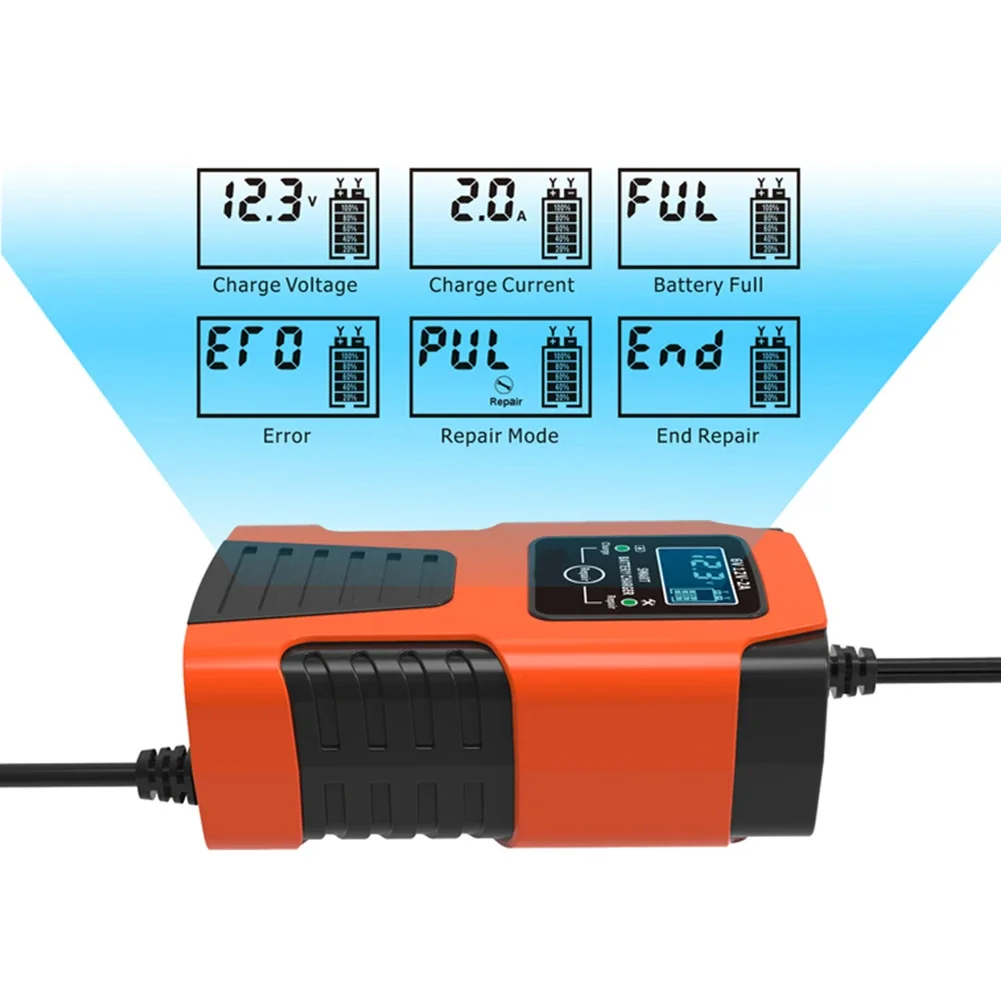 6/12V 2A Digital Car Battery Charger 3-Stage Auto Battery Charger Motorcycle Fast Charging Car Charger For Lead-Acid GEL AGM