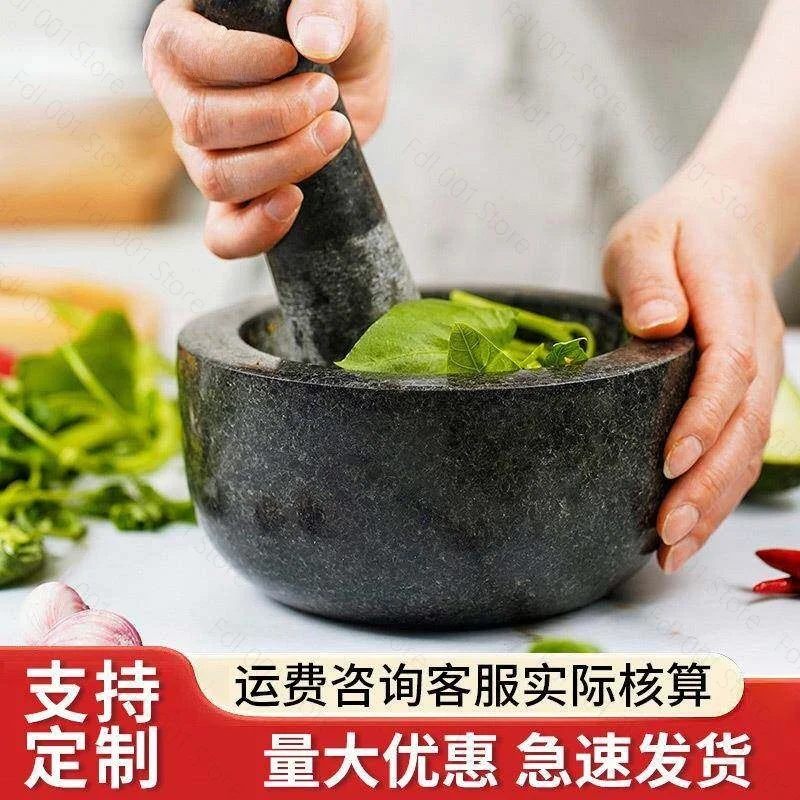 Vintage Granite Mortar and Pestle Set Manual Garlic Grinder for Kitchen