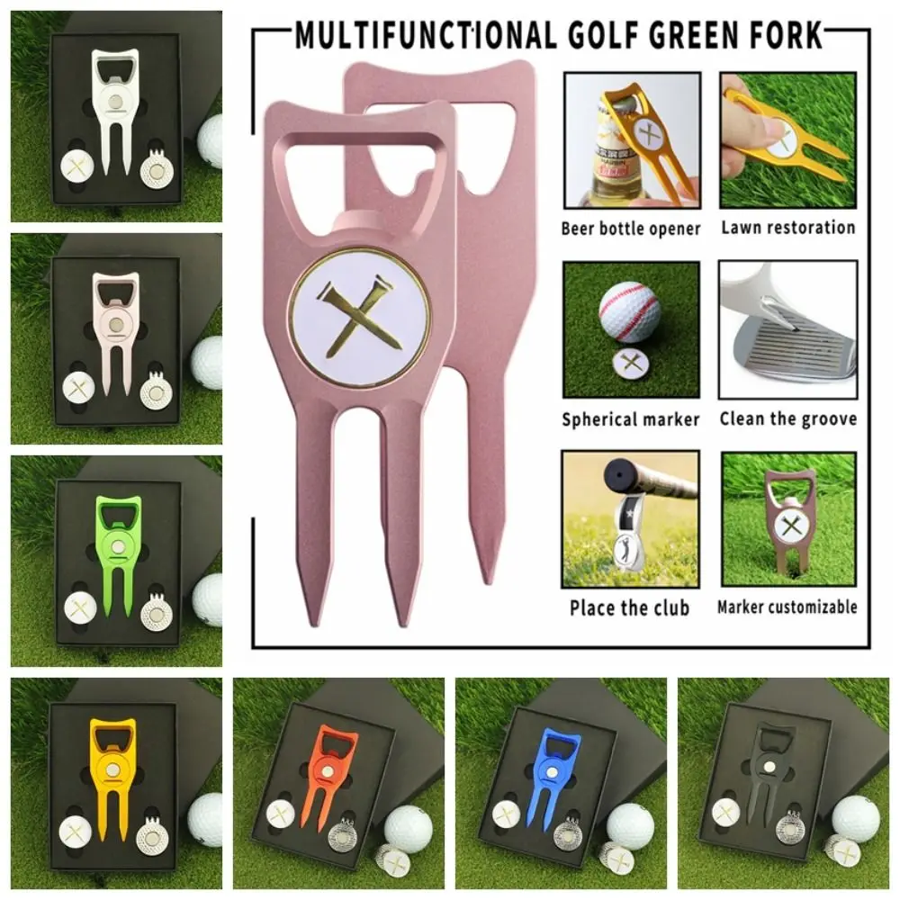 

Green Fork Green Fork Marker Set Marker Golf Cap Clip Golf Ball Fork Multi-functional Metal Golf Ball Marker Hat Clips