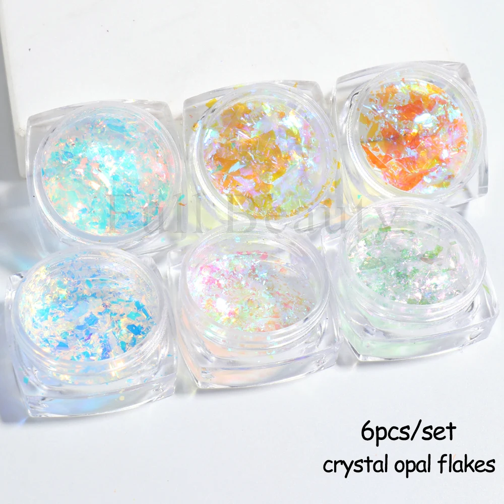 Nail Glitter Powder Set Crystal Fire Opal Flakes Chamelon Foils For Nails Aurora Sequin Iridescent Paillettes Manicure NTXR01-07