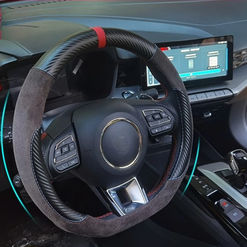 

For MG5 2021-2022 Steering Wheel Cover Modified Interior Non-slip Breathable Leather Flip Fur Interior Modification Accessories